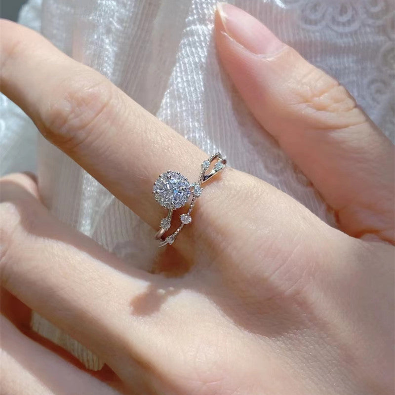 Moissanite Ring Women's Sterling Silver Platinum Niche