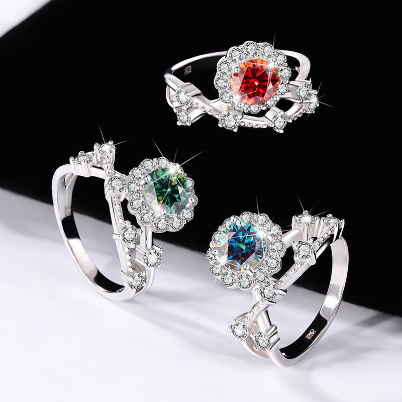 Moissanite Ring Women's Sterling Silver Platinum Niche