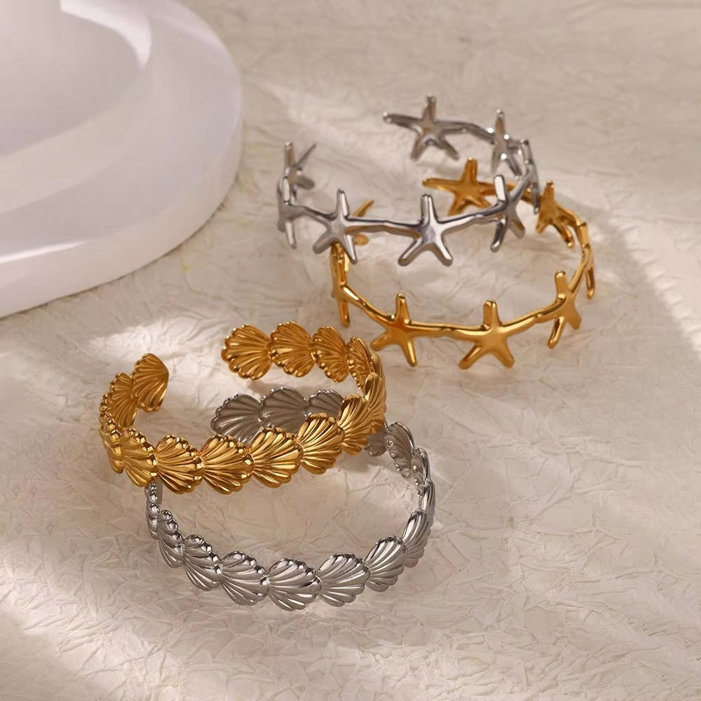 Holiday Stainless Steel Starfish Scallop Bracelet