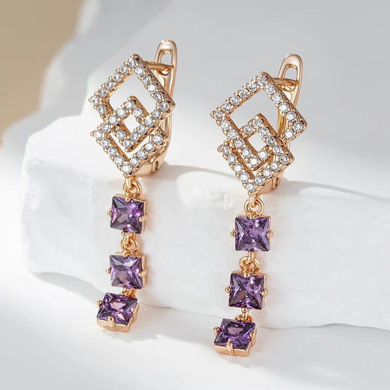 Simple Double Row Black And White Zircon Earrings