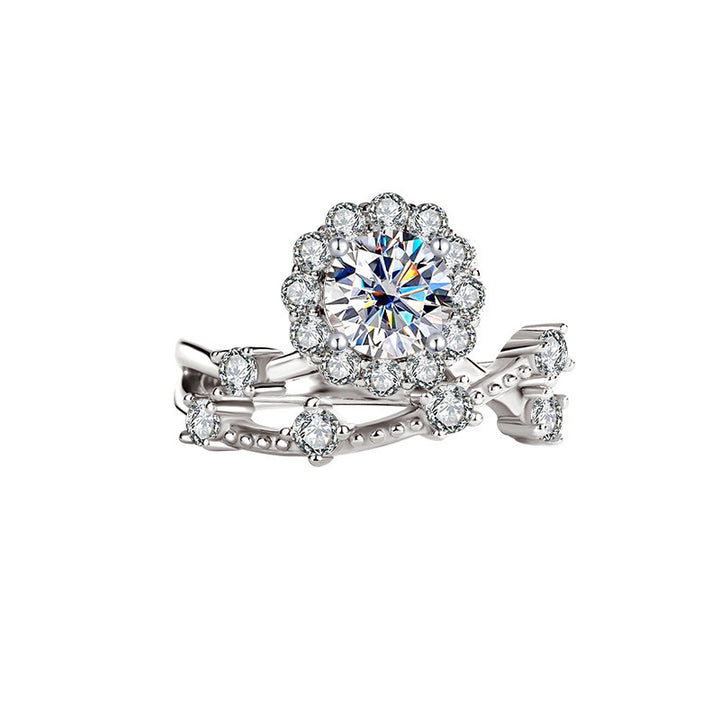 Moissanite Ring Women's Sterling Silver Platinum Niche